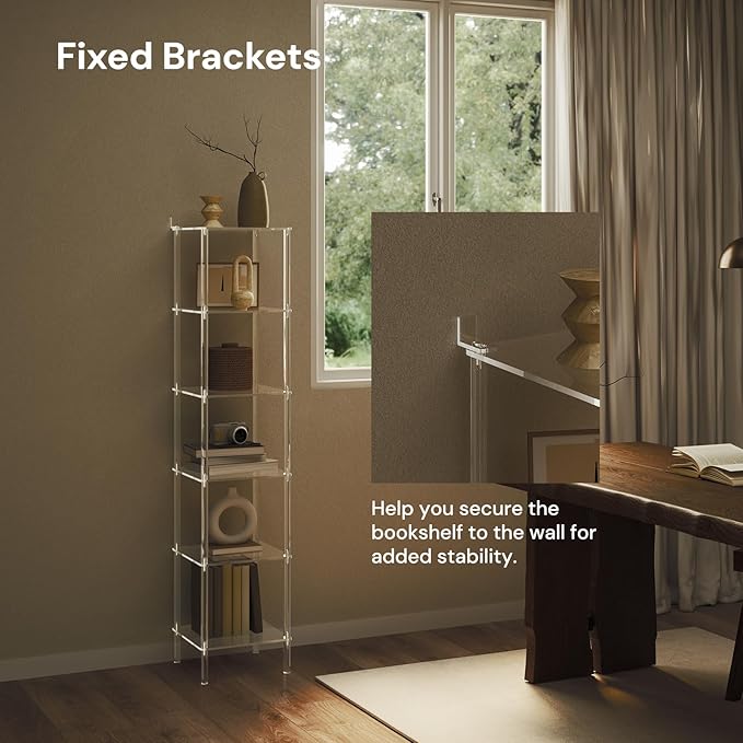 6 Tier Square Acrylic Bookshelf, Small Bookcase - Image 4