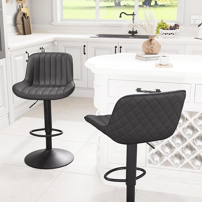 YOUNIKE Black Bar Stools Set of 2 Kitchen Counter Height Barstools - Image 7