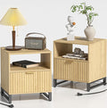 Fluted Night Stand Set 2 with Charging Station, Wood Nightstand with Large by DEMEGA