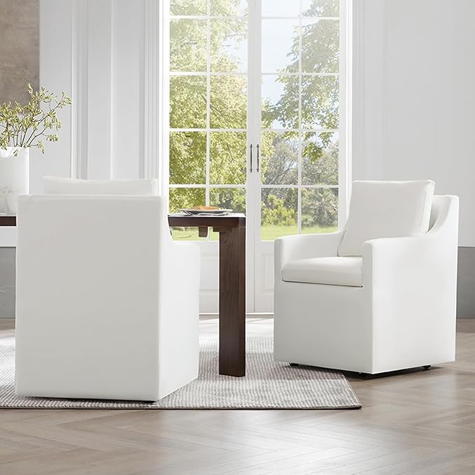 Upholstered Dining Chairs with Casters Washable Cover Side Deskchair with - Image 8