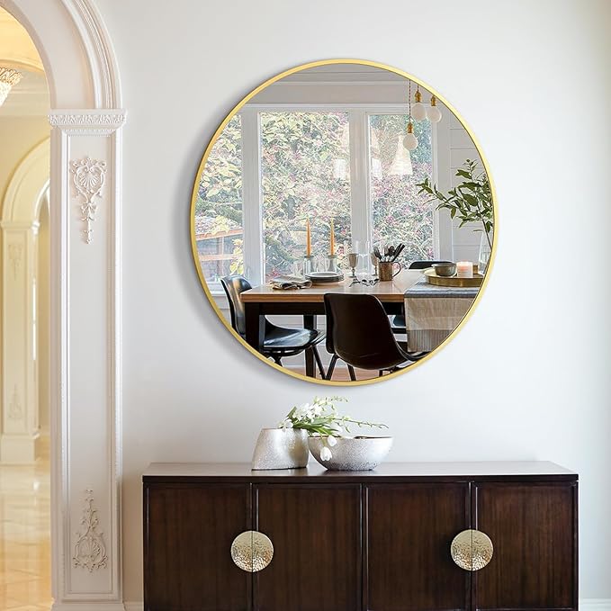 Round Mirrors for Wall Decor 28 Inch Gold Mirror Round Bathroom Mirror Matte - Image 8