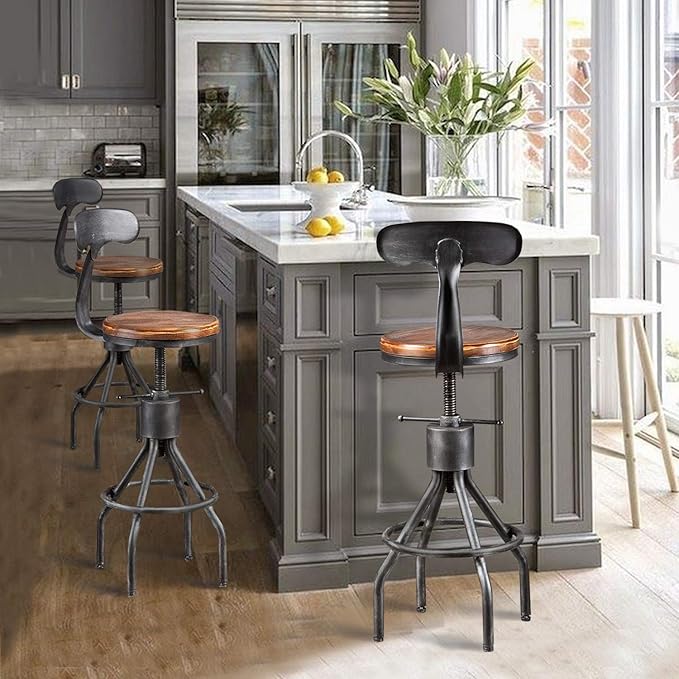 Diwhy Industrial Vintage Bar Stool, Kitchen Counter Height Adjustable Pipe Chair - Image 9