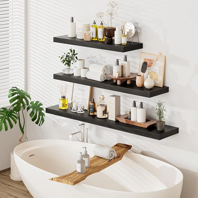 Heimlove 48W x 12D Long Floating Shelf, 12 Inch Deep Black Floating Shelves - Image 6