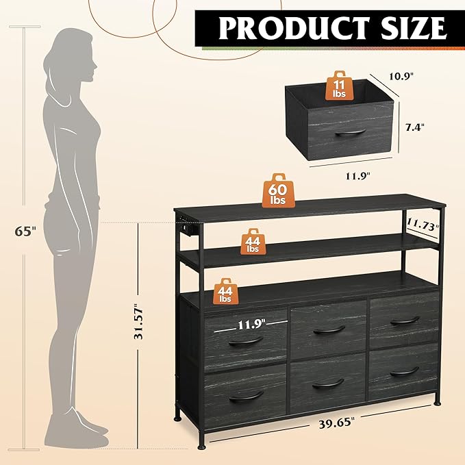 WLIVE Black TV Stand for 40, 45 inch TV, Entertainment Center - Image 3