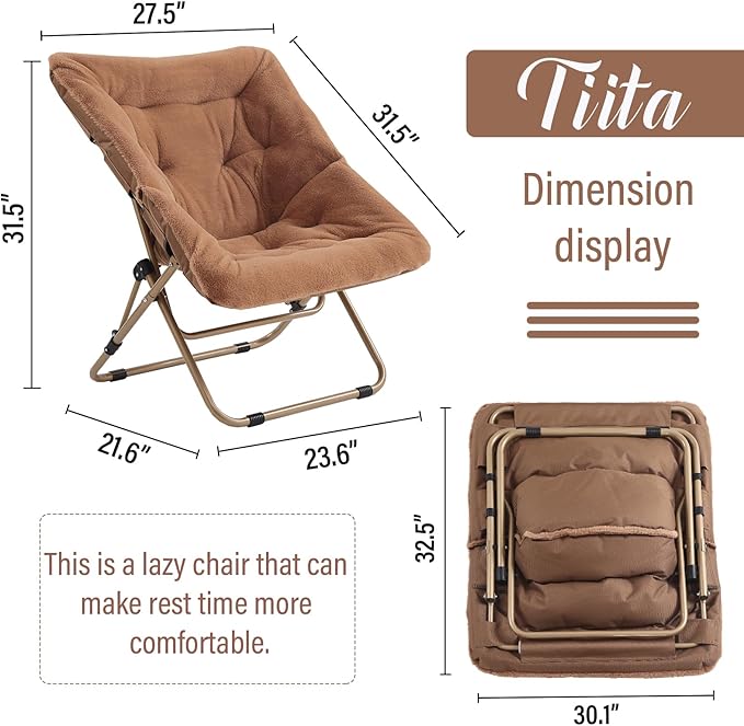 Tiita Comfy Folded Chair, Soft Faux Fur Oversized Folding Accent Chair - Image 3