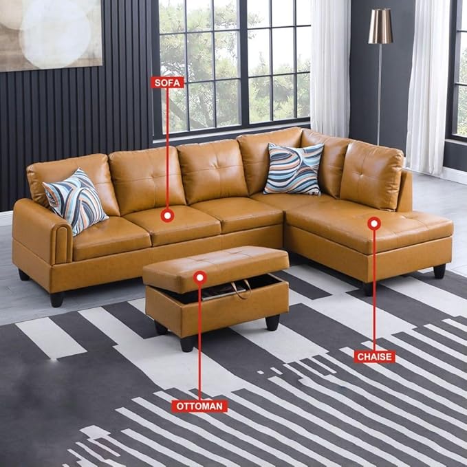 Ginger L-Shaped 3-Piece Faux Leather Sofa - Image 3