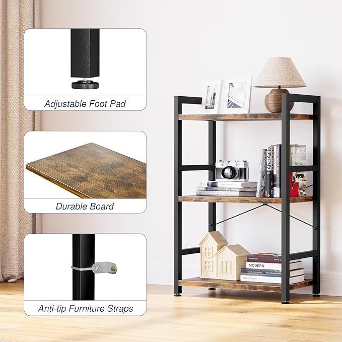 NUMENN 3 Tier Slim Bookshelf, Bookcase Shelf Storage Organizer, Modern Book - Image 6