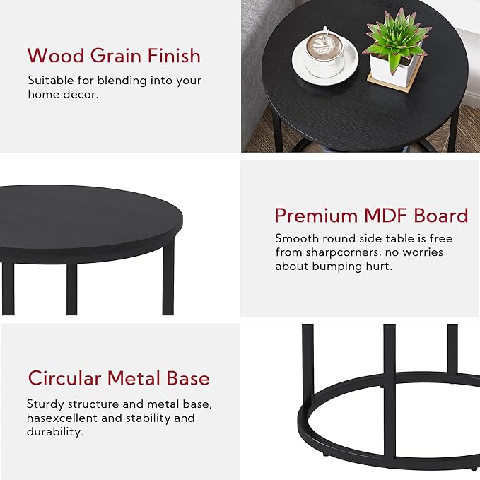 Yusong Round End Table, Nightstand Modern Bedside Table - Image 5