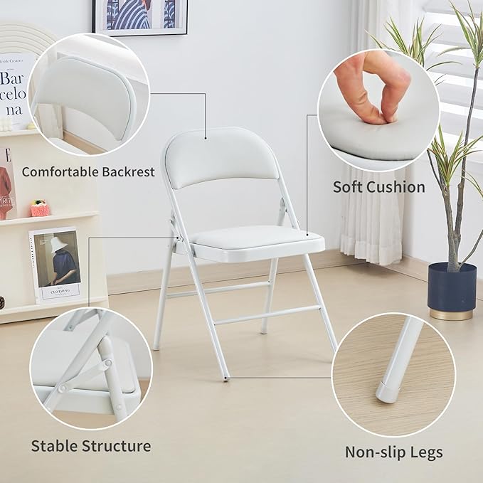 KAIHAOWIN 2-Pack Folding Chair Vinyl Padded and Metal Frame Heavy Duty Foldable - Image 4
