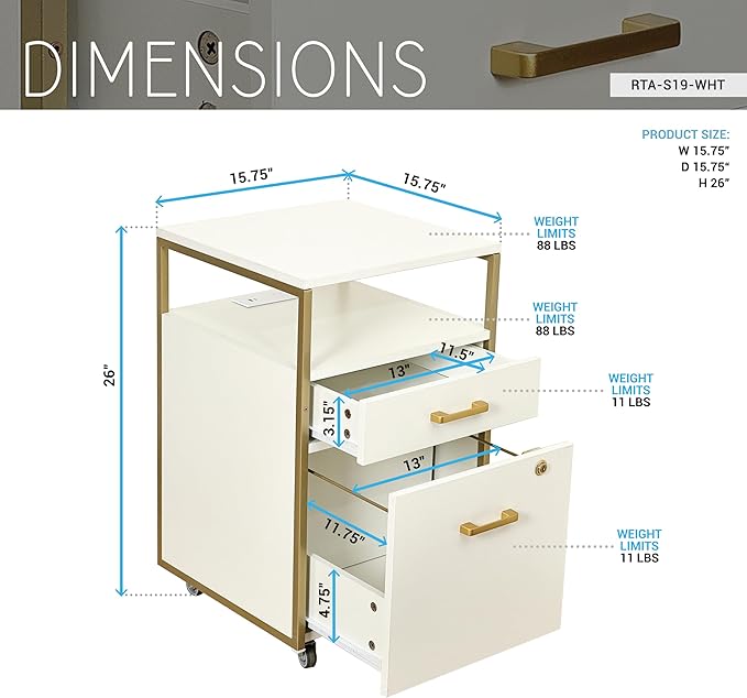 Modern 2-Drawer Rolling File Cabinet - Image 3