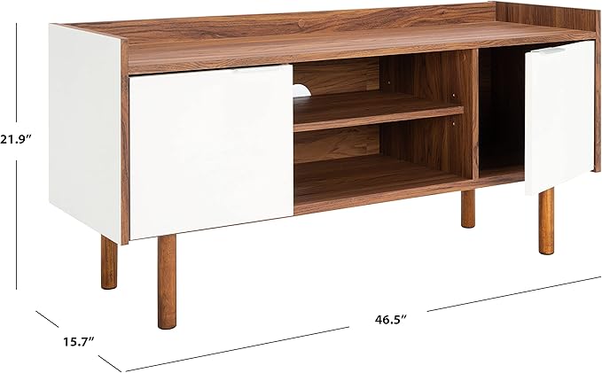 SAFAVIEH Diara TV Stand for up to 55" Flatscreen – Walnut & White, 2 Doors - Image 3