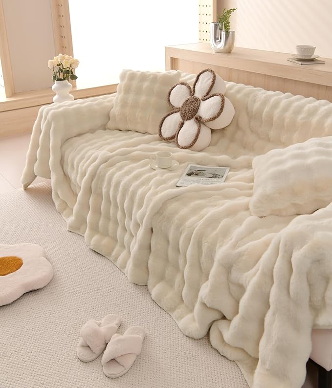 VM VOUGEMARKET Plush Faux Fur Couch Cover Thick Fluffy Fuzzy Sectional Sofa - Image 3