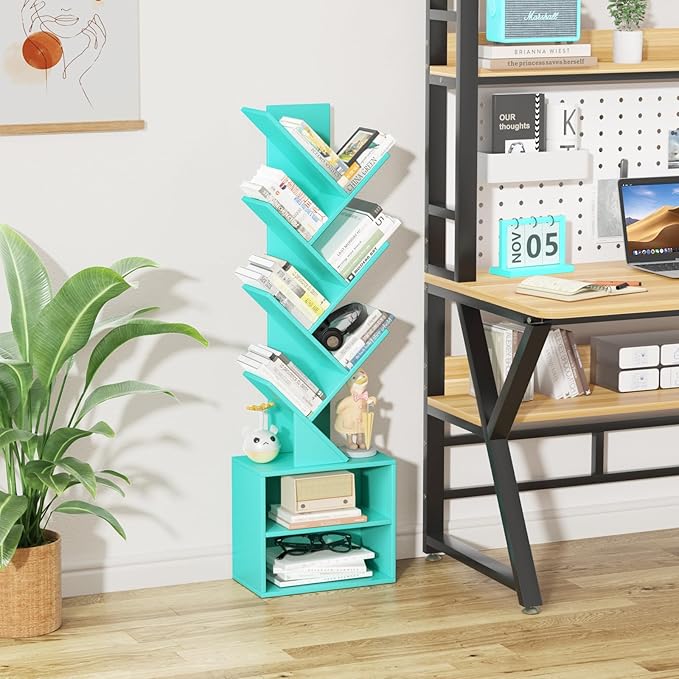 10 Tier Tree Bookshelf, Floor Standing Wood Tall Bookcase - Image 7