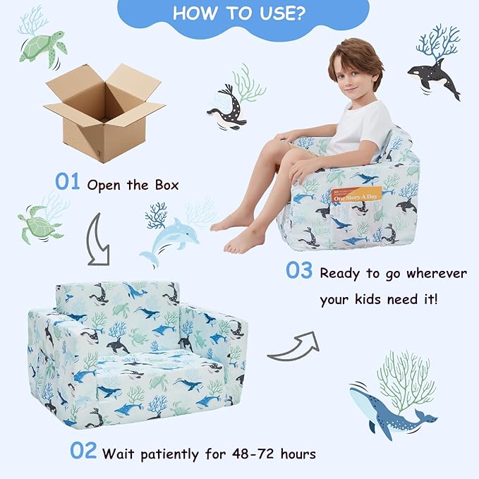 Viviland Kids Chairs for Toddler, 2-in-1 Soft Toddler Couch Fold Out, - Image 6