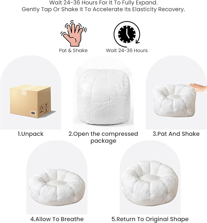 Bean Bag Chairs for Adults, Faux Fur Reading Chair - Image 6