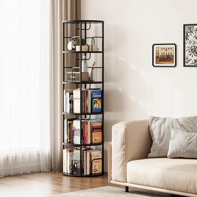 5 Tier Rotating Bookshelf, 360 Display Spinning Corner Bookshelf, Space-Saving - Image 8