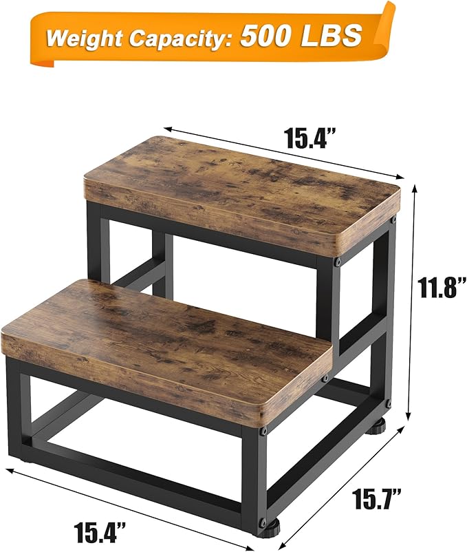 2 Step Wooden Step Stools for Adults Kids, Heavy Duty Stepping Stools Wooden - Image 4
