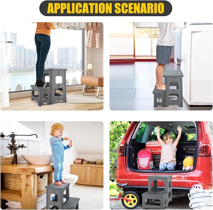 Folding 2-Step Stool for Adults Kids Non-Slip Collapsible Portable Step Stool - Image 6