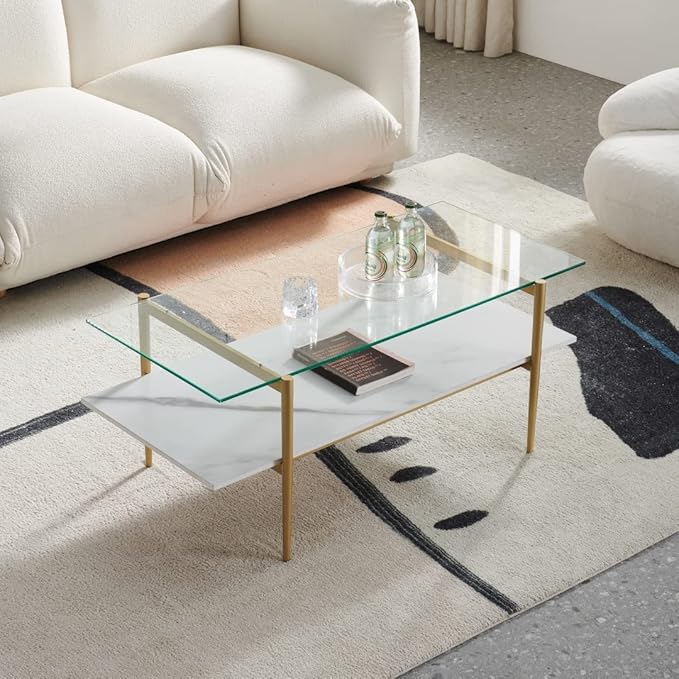 AGV LIGHTING Tadio Glass Coffee Table, Mid-Century Modern Coffee Table by AGVLightning