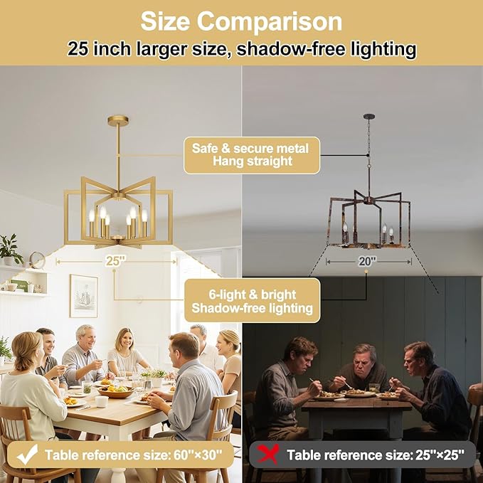 25" Modern Gold Chandelier for Dining Room, Geometric Gold Dining Room Light - Image 6