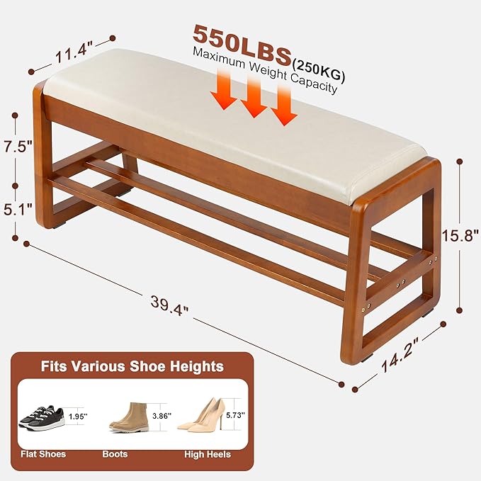 Shoe Bench Storage Rubberwood - Image 2