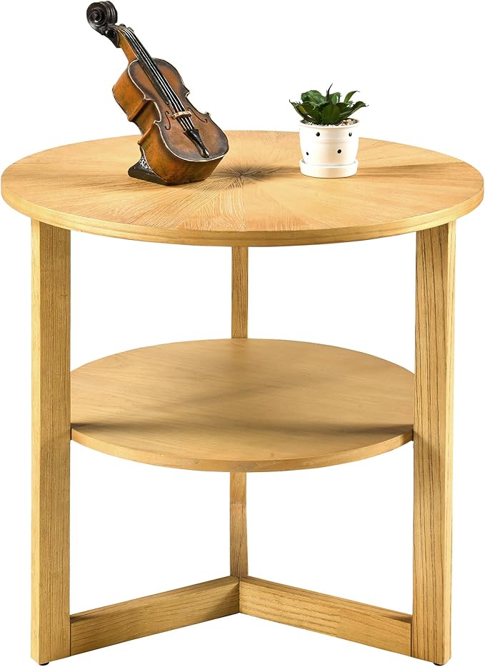 MODERION Large Round End Table, Rustic Beside Table - Image 4