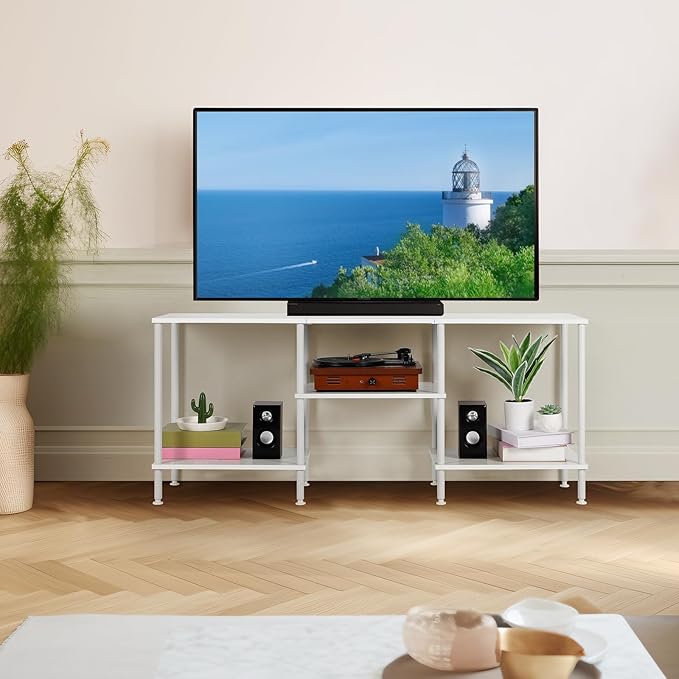 White TV Stand with Storage for 50 Inch TV Modern Entertainment Center with - Image 6