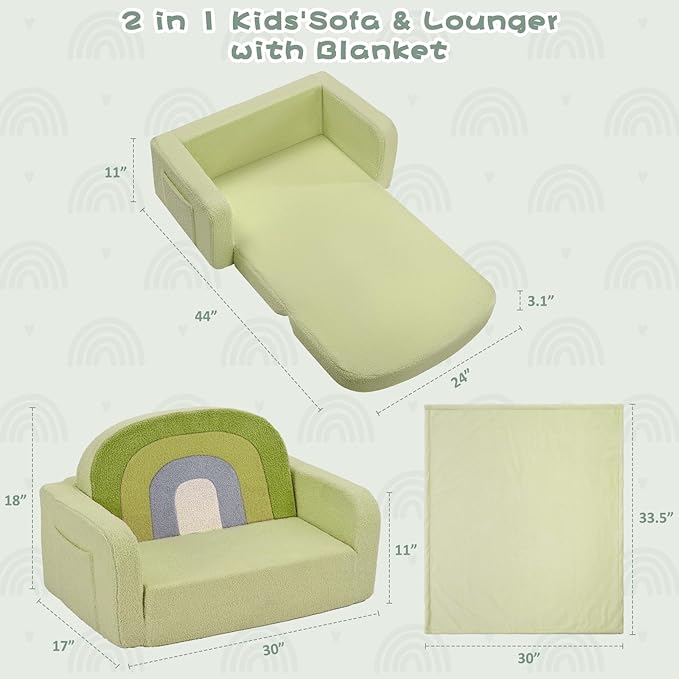 Extra Wide Kids Couch, 2-in-1 Soft Toddler Couch - Image 2