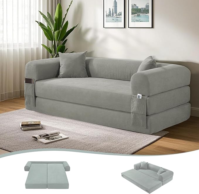 80" Convertible Sofa Bed, 3-in-1 Corduroy Folding Pull Out Couch by Cleanthewayyouwant
