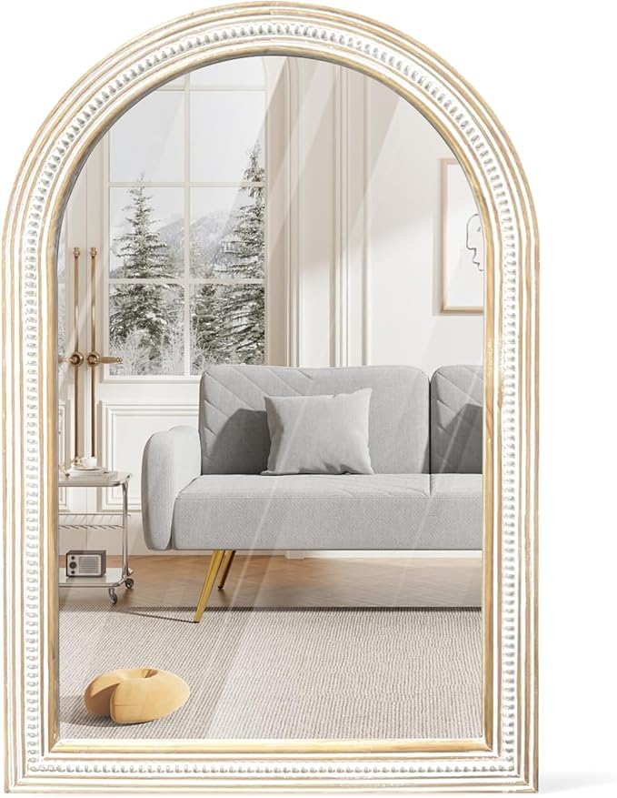 36x24 Inches Farmhouse Wooden Arched Wall Mirrors, Boho Decorative Arch Mirrors by ReflintoWallDecor