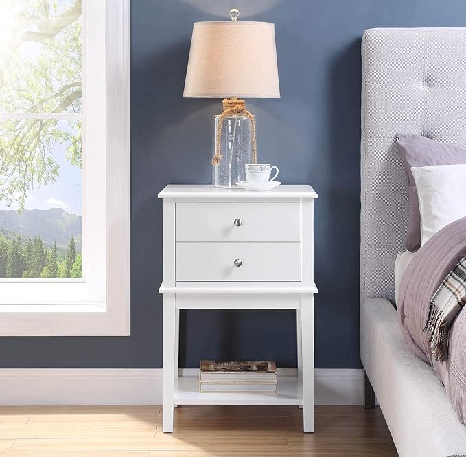 conifferism White Nightstand 2 Drawers and Storage Shelf, Contemporary Modern by conifferism