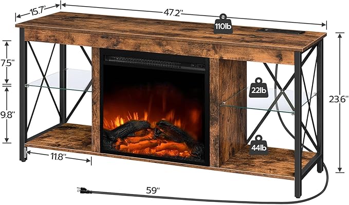 HOOBRO Fireplace TV Stand with Charging Station and LED Lights, TV Stand with - Image 7