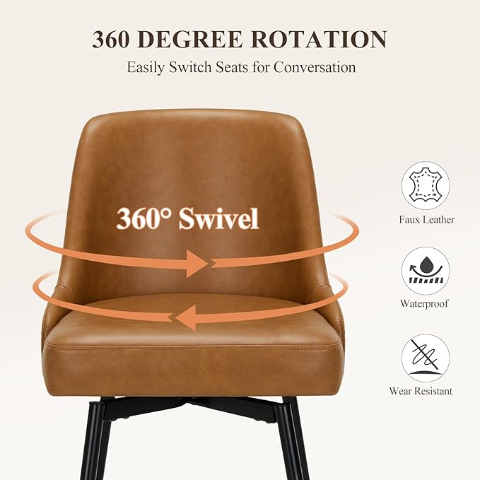 COLAMY Bar Stools Set of 2, 26.18" Counter Height Swivel Stools - Image 3