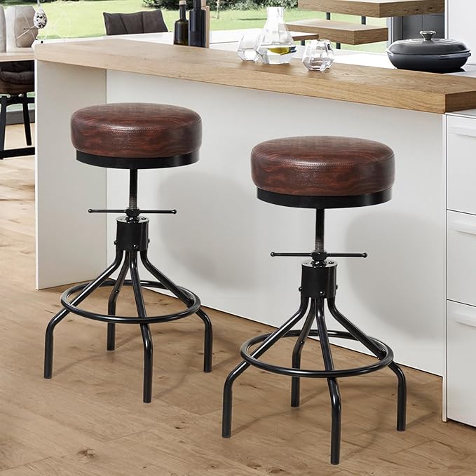 Counter Height Bar Stool Adjustable Swivel Round Barstools Modern PU Leather - Image 8