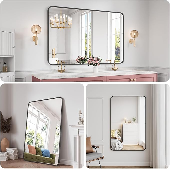 Koonmi Bathroom Mirror, 36X55 Inch Black Metal Framed Mirror - Image 3