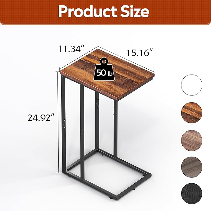 WLIVE Side Table, C Shaped End Table - Image 3