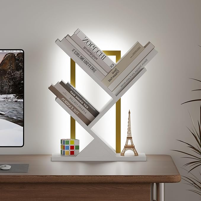 Tree Bookshelf with LED Lights, 3 Tier Floor Standing Bookcase, Classical - Image 5