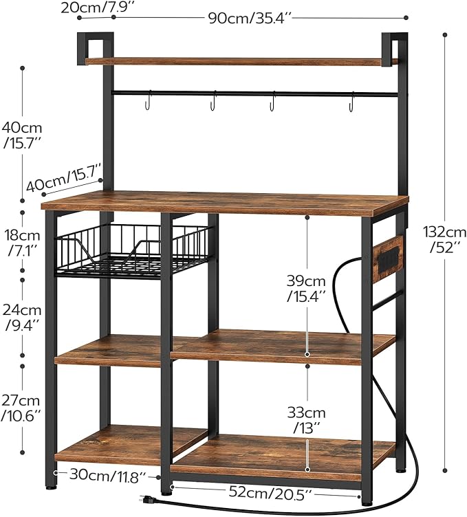HOOBRO Bakers Rack with Power Outlet, 35.4 Inches Coffee Bar with Mesh Basket - Image 8