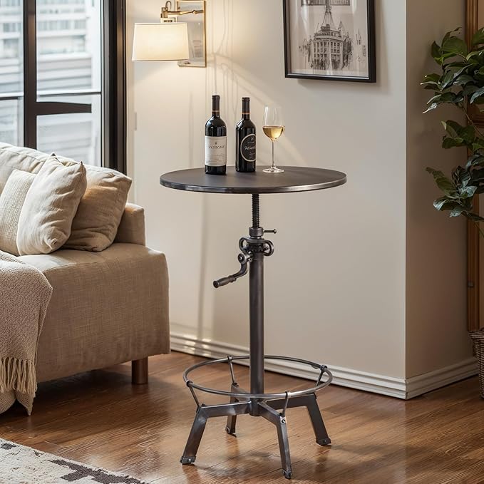 LOKKHAN 33.5"-39.4" Tall Industrial Bar Table-Adjustable Bar Height Pub - Image 4