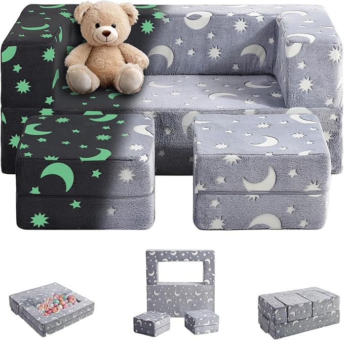 Kids Couch, Glow in The Dark Modular Kids Explore Sofa by fondfound