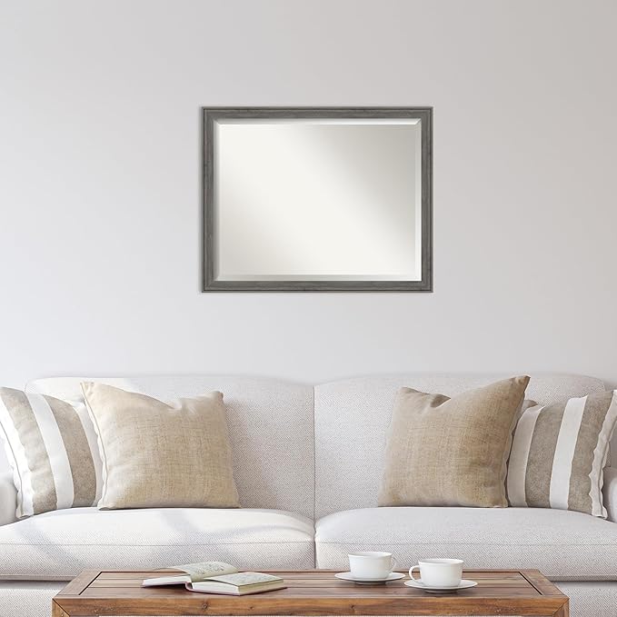 Amanti Art Grey Wall Mirror 25x31 Regis Barnwood Grey Narrow Rectangle Bathroom - Image 5