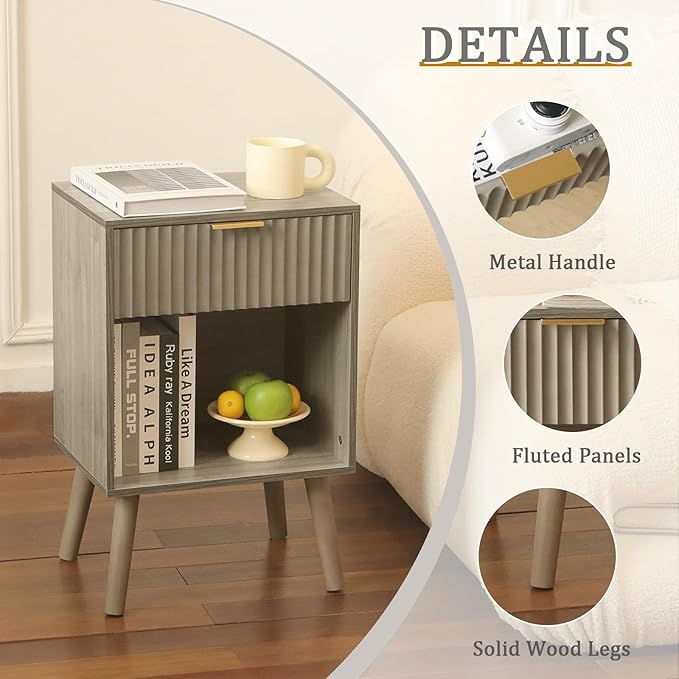 Mid Century Modern Nightstand, Wood Bedside Table - Image 4