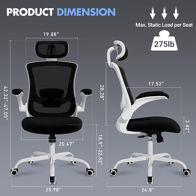 High Back Office Chair with Adjustable Lumbar Support & Headrest, Ergonomic - Image 2