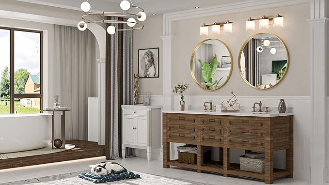 TokeShimi Brushed Gold Round Mirror 24 Inch Gold Round Vanity Bathroom Mirror - Image 2