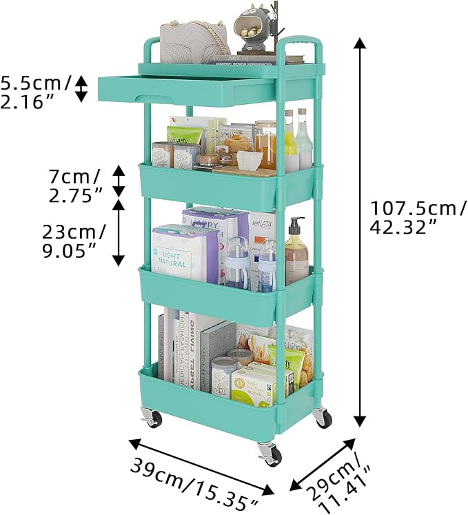 Calmootey 4-Tier Rolling Utility Cart - Image 5