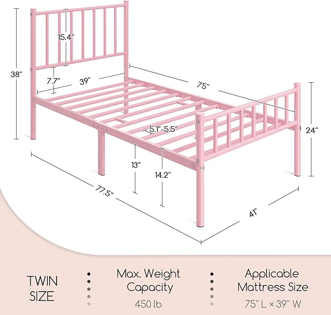 Yaheetech Twin Size Bed Frame Metal Platform Bed Frame Mattress Foundation - Image 2