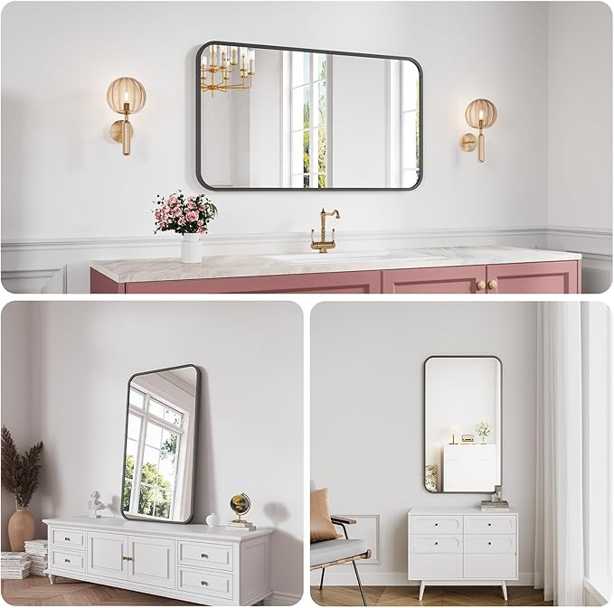 Metal Framed Bathroom Mirror, High-Definition Tempered Glass Bathroom Mirrors - Image 4
