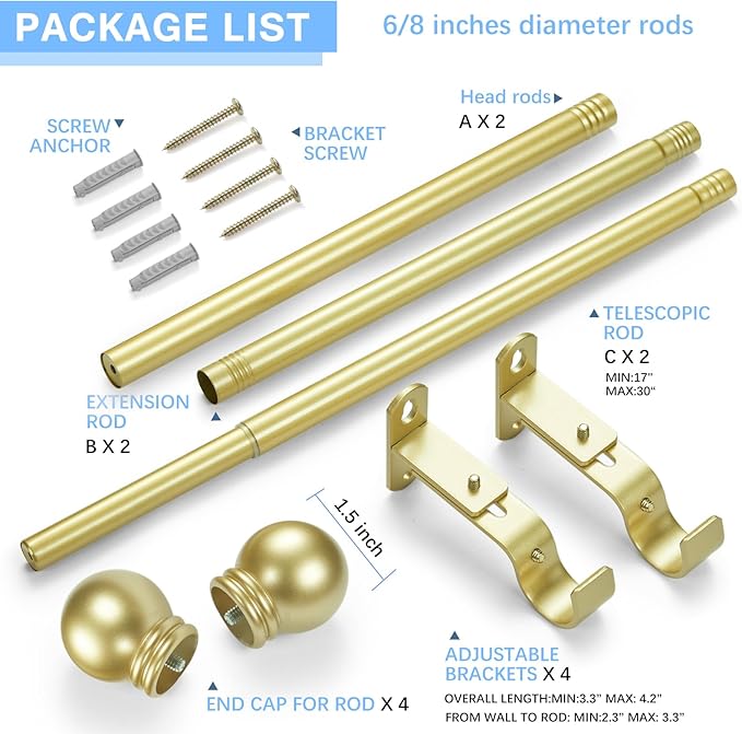 Curtain Rods for Windows 16 to 48 Inches, Curtain Rod Max Adjustable Length of - Image 3