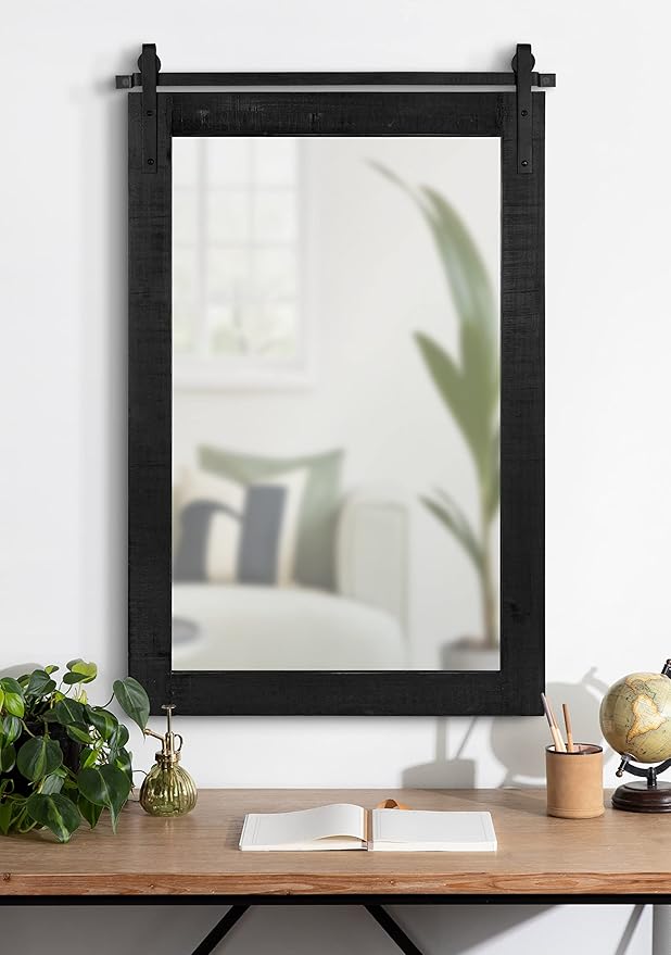 Kate and Laurel Cates Rustic Wall Mirror; 24 x 38; Black; Distressed Farmhouse - Image 2