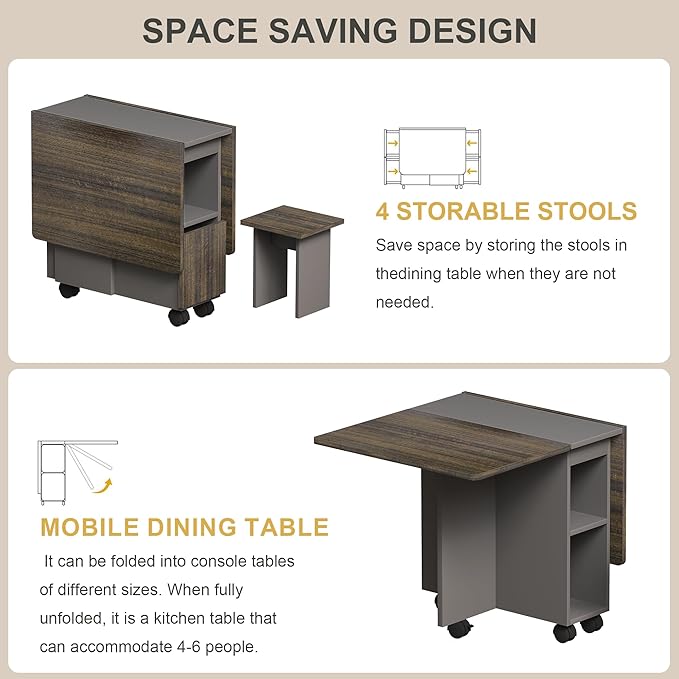 Ball & Cast 5 Pieces Folding Extendable Dining Table Set - Image 4
